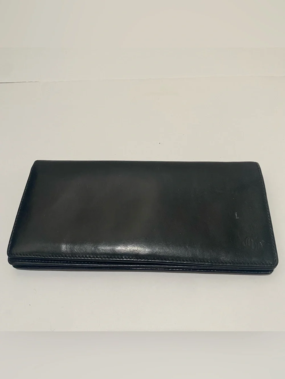 MONSAC Original Black Leather Long Trifold Checkbook Wallet ID Window Snap